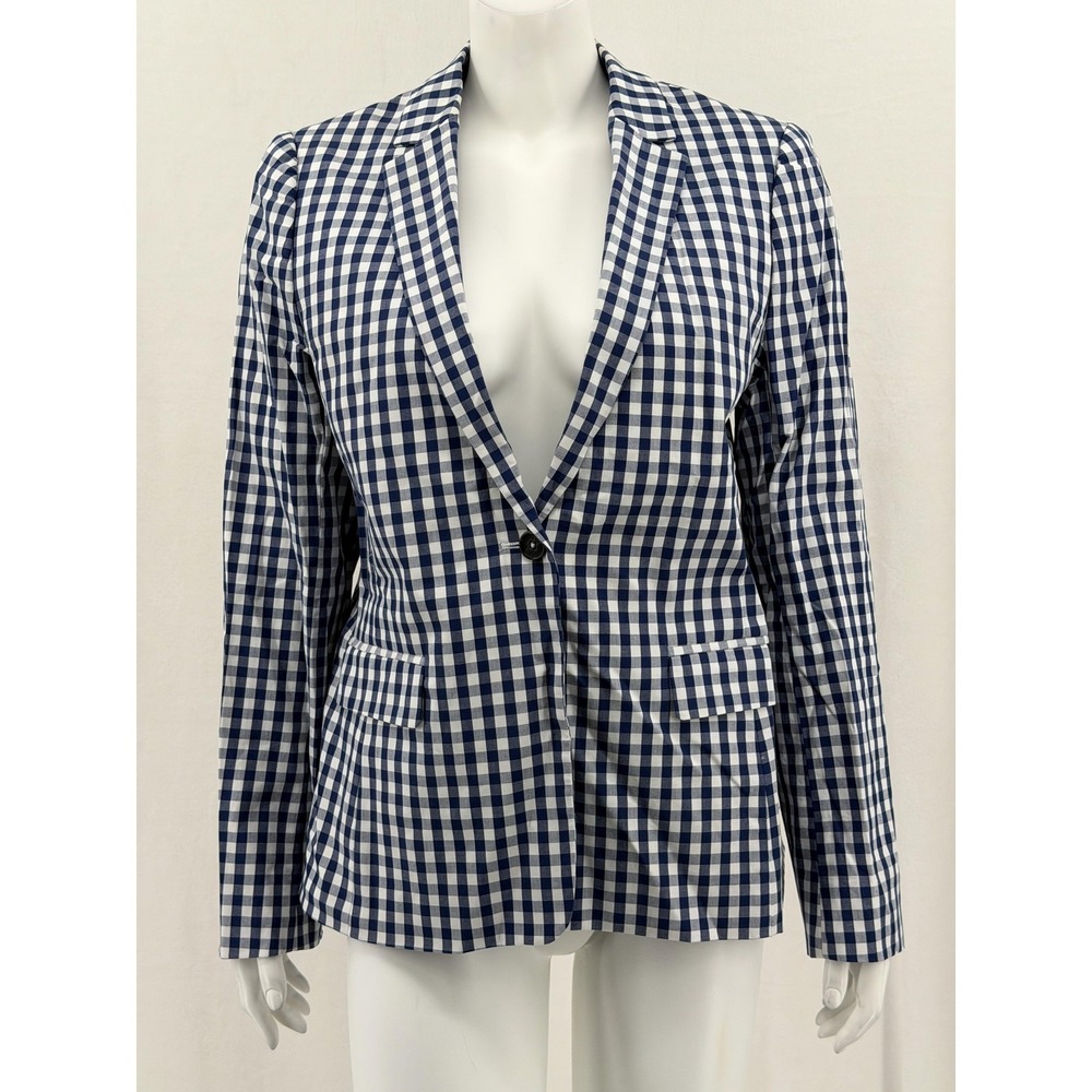 Brooks Brothers Red Fleece Blazer Womens 12 Blue Gingham Jacket Stretch Preppy